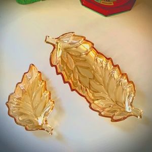 Marigold Leaf Shaped Carnival Glass Relish Set